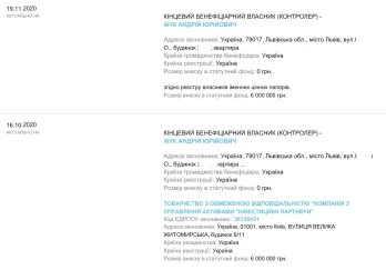 Запис про перехід інвестфонду «Палермо» від фірми Журжія до Андрія Жука