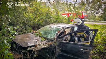 З'їхала в кювет: біля Стрия рятувальники витягнули затиснуту в авто водійку