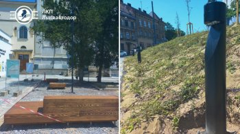 У Львові облаштовують площу біля Органного залу: встановили лавки та змонтували освітлення