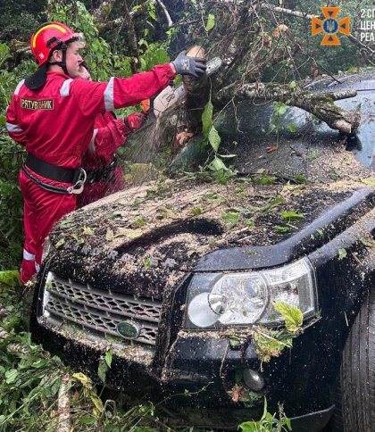 На Львівщині через сильний дощ авто знесло з траси