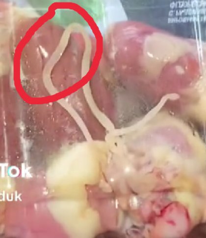 У львівському супермаркеті помітили черв’яка-паразита в курячих сердечках (відео)