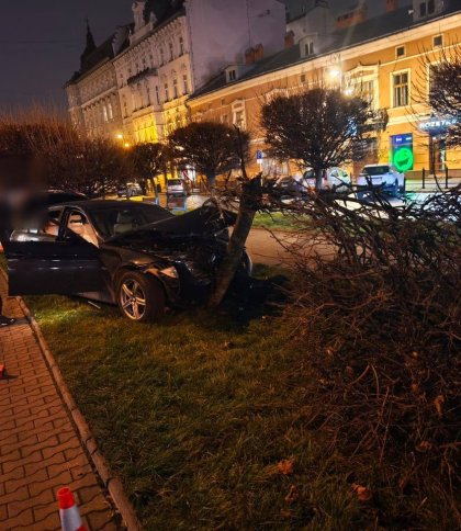 У центрі Львова 20-річний водій BMW врізався в дерево і після ДТП вживав алкоголь