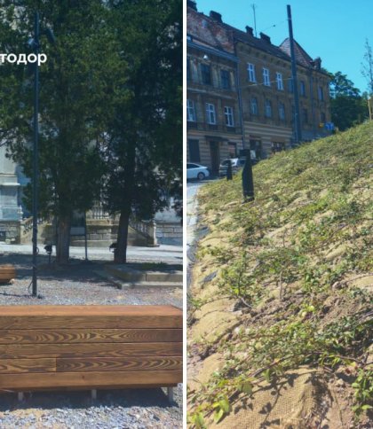 У Львові облаштовують площу біля Органного залу: встановили лавки та змонтували освітлення