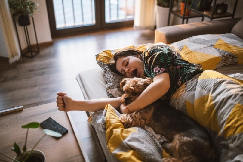 Дівчина спить з собакою. Фото: The New York Post