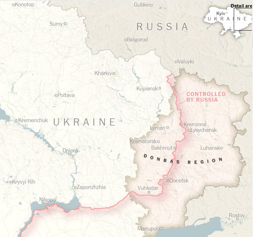 Лінія фронту на сході України. Візуалізація New-York Times