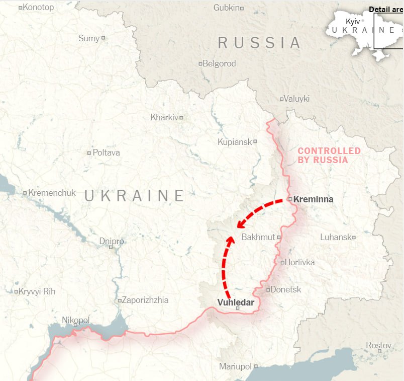 Спроба взяти в кліщі українське угруповання сил. Візуалізація New-York Times