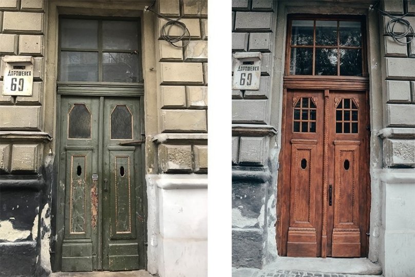 Брама до та після реставрації Фото: Бюро історичної спадщини Львова