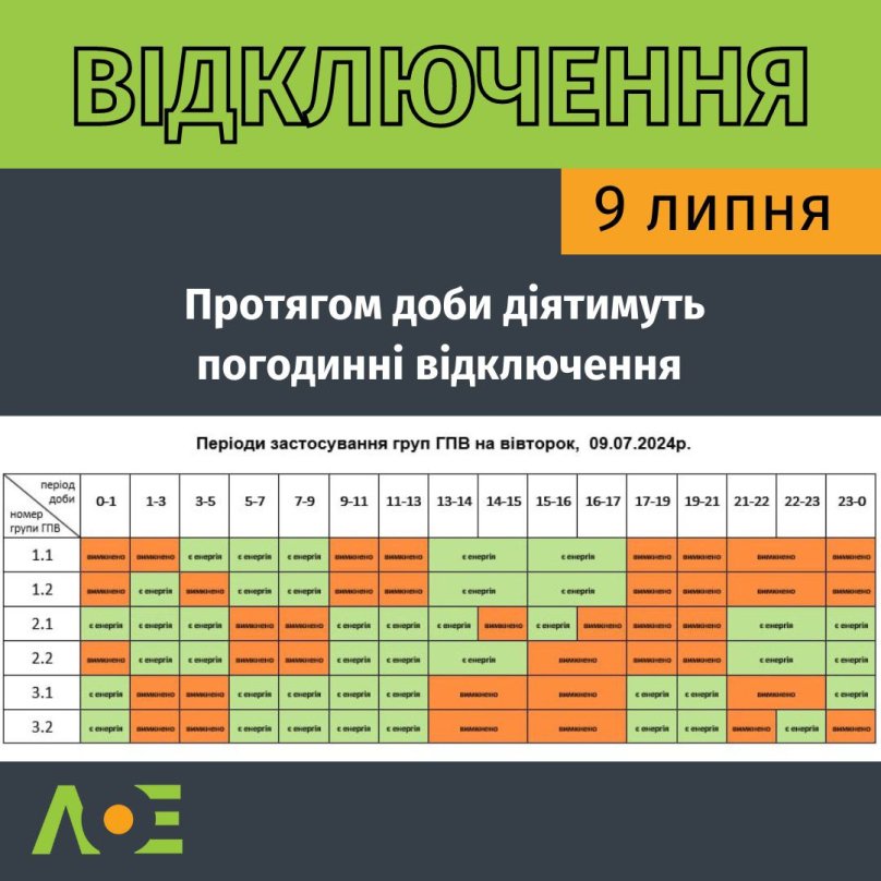 На Львівщині 9 липня двом групам світло вимкнуть на 14 годин: графіки – 01