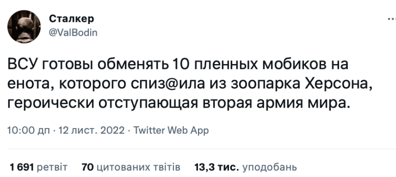 Російські окупанти вкрали єнота з херсонського зоопарку: українці відповіли мемами – 05