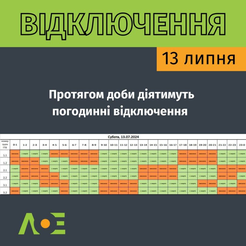 На Львівщині 13 липня більшість споживачів матимуть світло по 14 годин – 01