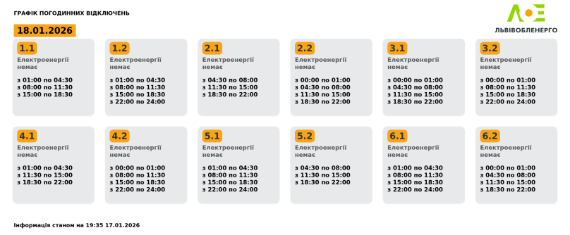 На Львівщині 18 січня діятимуть графіки відключень світла – 01