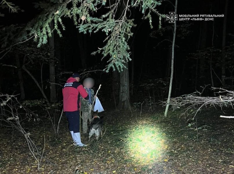 Собака відшукав чоловіка у лісі