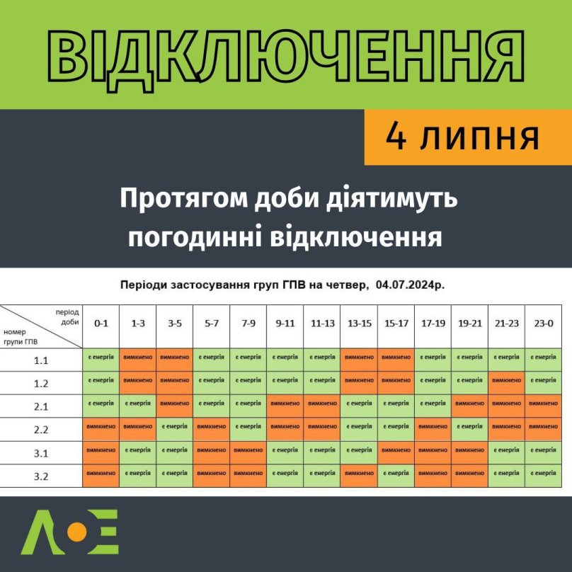 На Львівщині 4 липня світло вимикатимуть від 8 до 14 годин за добу: графіки – 01