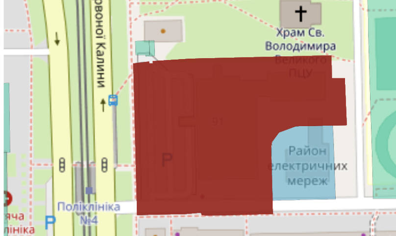 Скрін з кадастрового реєстру: Червоним позначена спірна земельна ділянка 