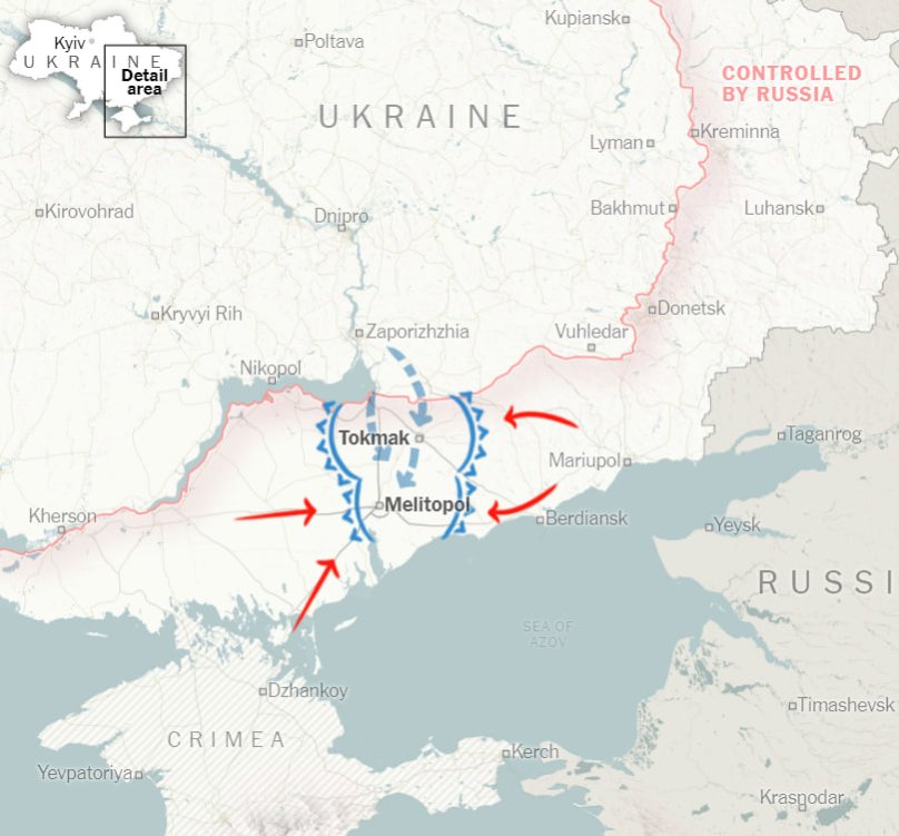 Розрізання російського угруповання на півдні. Візуалізація New-York Times