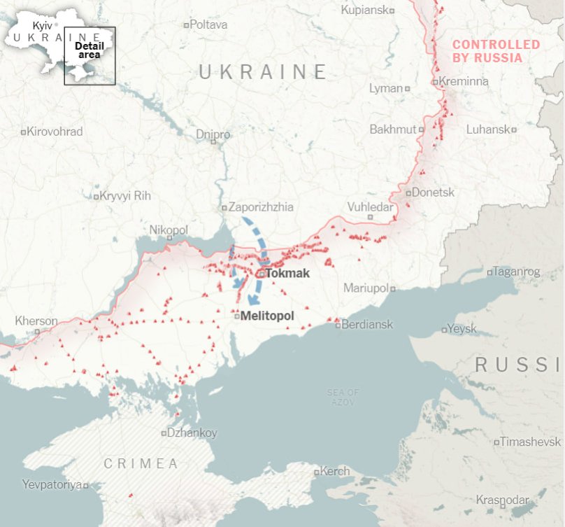 Оборонні лінії росіян вздовж фронту. Візуалізація New-York Times