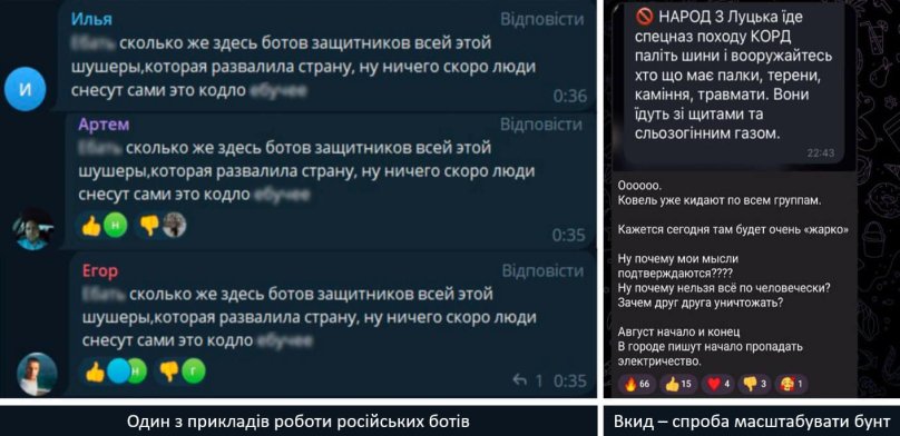 Скрін коментарів російських ботів під новинами про Ковельський ТЦК 