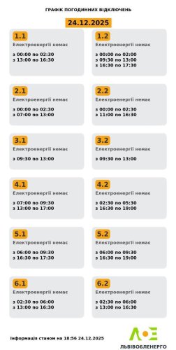 На Львівщині 24 грудня діятимуть графіки відключень: скільки не буде світла – 01