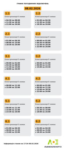 До 14 годин без світла: графік відключень на Львівщині на 8 лютого – 01