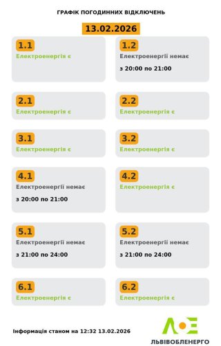 Яким буде графік відключень світла на Львівщині 13 лютого – 01