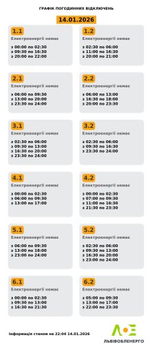 На Львівщині 14 січня діятимуть графіки відключень: скільки не буде світла – 01
