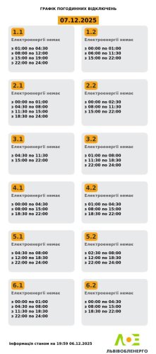 На Львівщині 7 грудня вимикатимуть світло: актуальний графік – 01