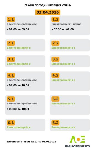 На Львівщині 3 квітня діятимуть графіки відключень світла – 01