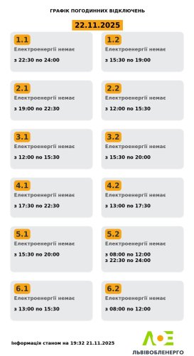 Коли на вихідних не буде світла у Львові та області: графік на 22 листопада – 01