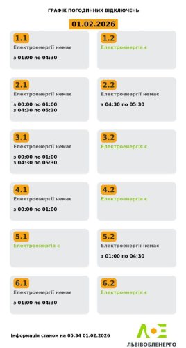 До 7 годин без світла: на Львівщині 1 лютого діятимуть графіки вимкнення електроенергії – 01