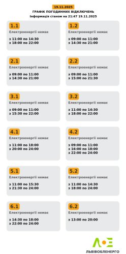 Через російський обстріл на Львівщині ввели графіки погодинних відключень світла – 01