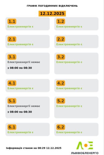 Яким групам вимикатимуть світло 12 грудня: графіки на Львівщині – 01