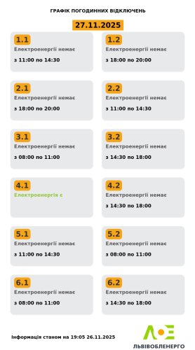 Як вимикатимуть світло у Львові та області 27 листопада: актуальний графік – 01