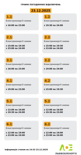 На Львівщині збільшили тривалість відключень світла: новий графік 23 грудня – 01